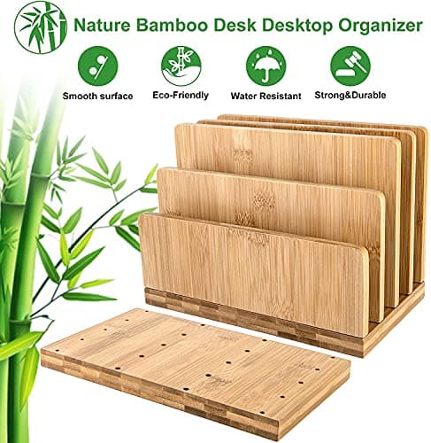Stahala 100% Bamboo Desk File Organizer Countertop Mail Sort,4 Slots Desktop File Folder Holder Mail Organizer for Document Letter Envelope Mail Paper Folder Bill Filing… 7