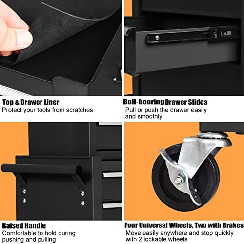 Goplus Rolling Tool Chest, 6-Drawer Tool Box Organizer w/Auto Locking System & Lockable Wheels & Sliding Drawers & Detachable Top, Tool Storage Cabinet for Garage Workshop (Black) … 6