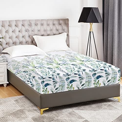 YIYEA Floral Fitted Sheet Only, Premium Double Brushed Microfiber Deep Pocket Fitted Sheet Queen Size, Ultra Soft Fitted Bottom Sheet, Shrinkage, Fade Resistant, Queen