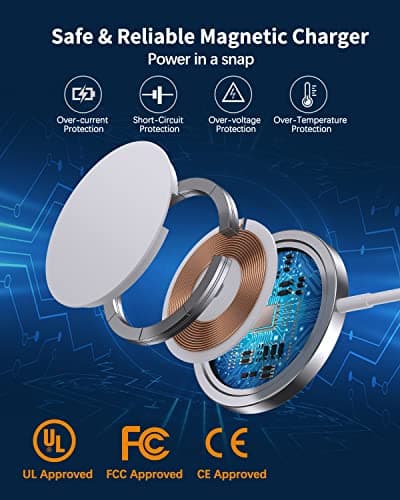 Magnetic Wireless Charger Mag-Safe Charger for iPhone 17/16/15/14/13/12 Series Convertible Magnet Wireless Charging Stand/Pad with 5ft Cable for iPhone and AirPods 2/3/Pro 2/Pro 7