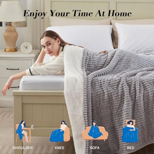 Westinghouse Queen Size Electric Blanket, Flannel to Sherpa Reversible, Heated Blanket Queen with Dual Control 10 Heating Settings & 1-12 Hours Auto Shut Off, Machine Washable, (84" x 90", Light Grey) 8