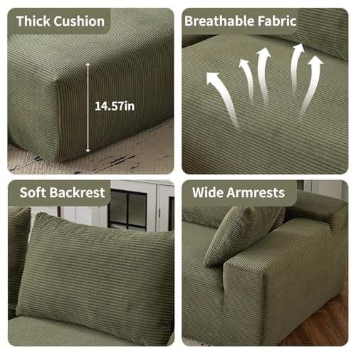 107'' Modular Sectional Sofa, Cloud Sectional Couch with Deep Seat, L-Shape Sofa Couch with Chaise, Convertible Sponge Compression Sofas for Living Room Bedroom, Green 5