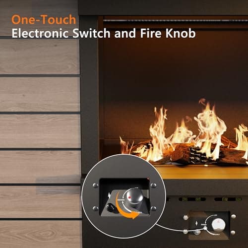 63.0''x37.6'' Outdoor Propane Fireplace, 50,000 BTU Vent-Free Gas Heater, CSA Certified Grey & Black Weather-Resistant Steel, Realistic Ceramic Logs, Rain Cover Included 5