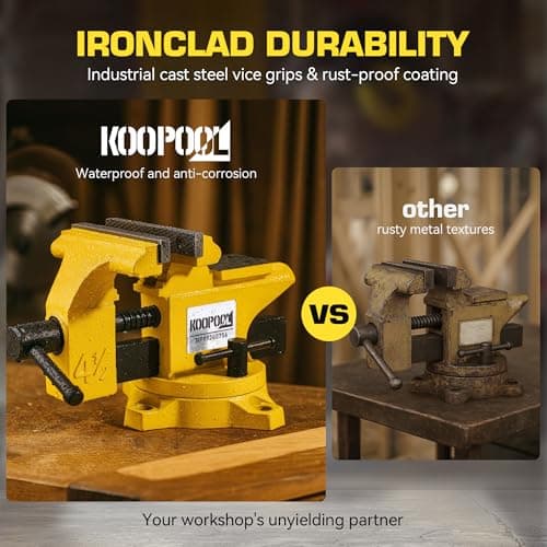 4.5" Bench Vise, Heavy Duty Cast Iron, Rotating Base, Corrosion-Resistant Finish, Ideal for Woodworking, DIY, Welding (4.5") 5