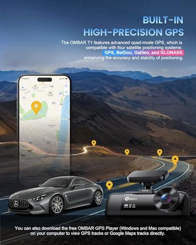 OMBAR T1 4K 3 Channel Dash Cam, STARVIS 2 IMX678 Sensors, Free 128GB Card, 2025 New Full Color HDR Night Vision, 4K+1080P+1080P Triple Car Camera,5G WiFi, 24H Parking Mode, Support 512GB Max 7