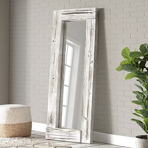 Barnyard Designs 58" x 24" Rustic Farmhouse Full Length Mirror - Wood Frame Floor Standing Bedroom Mirror, White