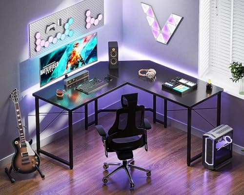 Casaottima L Shaped Gaming Desk, Corner Desk Gaming Table for Home Office, Computer Desk Sturdy Writing Workstation for Small Space, Easy to Assemble, 51 inch, Carbon Fiber Surface, Black 7