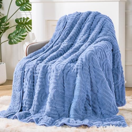 Sherpa Fleece Adult Weighted Blanket Great for Sleep, 15 lbs Dual Sided Soft Fuzzy Heavy Blankets for Couch Bed Sofa, Cozy Warm Fluffy Arched Jacquard Throw for Winter (Blue, 60" x 80", 15 Pounds)