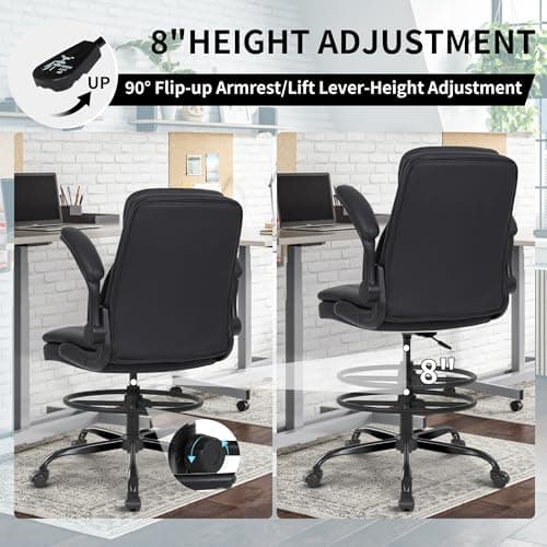 Misolant Drafting Chair, Tall Office Chair for Standing Desk, High Leather Executive Office Chair with Adjustable Height and Flip-up Armrest for Counter Height Desk 6