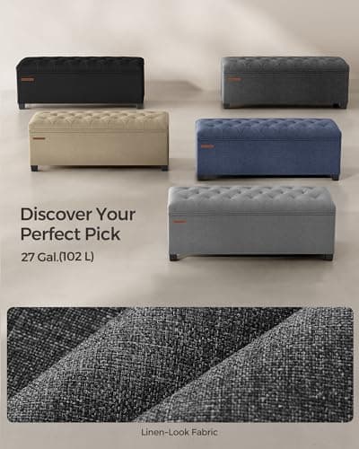 SONGMICS Storage Ottoman Bench, Foot Rest with Legs, 15.7 x 43.3 x 15.7 Inches, End of Bed Bench, Storage Chest, Load up to 660 lb, for Living Room, Bedroom, Entryway, Dark Gray ULSF088G01 6