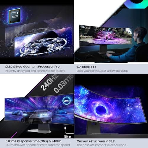Samsung 49" Odyssey OLED G9 (G95SC) Curved Smart Gaming Monitor, QD-OLED, 240Hz, 0.03ms, FreeSync Premium Pro, G-Sync Compatible, Dual QHD, Neo Quantum Processor, LS49CG954SNXZA 8