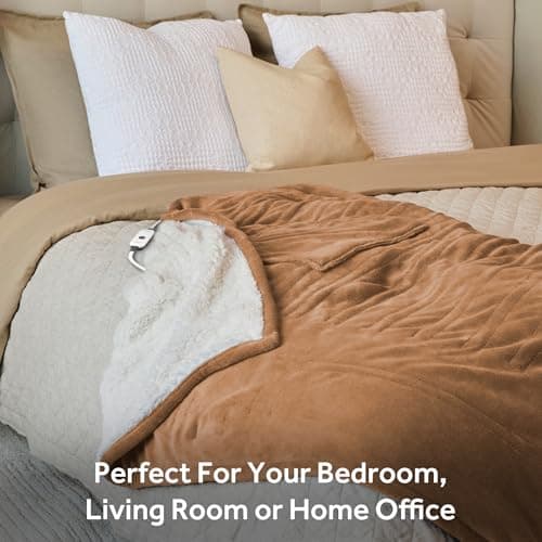 Sunbeam Electric Throw Royal Mink Sherpa Heated Blanket, 4 Heat Settings, 4-Hour Auto Shut-Off, Fast Heating, Luxurious and Ultra Comfy, Honey Color, 50" x 60" 5
