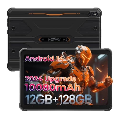HOTWAV R8 Waterproof Tablet Android 14, 10.1inch HD+ Rugged Tablet, 10800mAh, 12GB + 128GB/TF 1TB, 13MP+5MP Camera Outdoor Work Tablets, Octa-Core/Dual SIM 4G/WLAN 5/IP68&IP69K/Face ID/GPS/OTG Orange