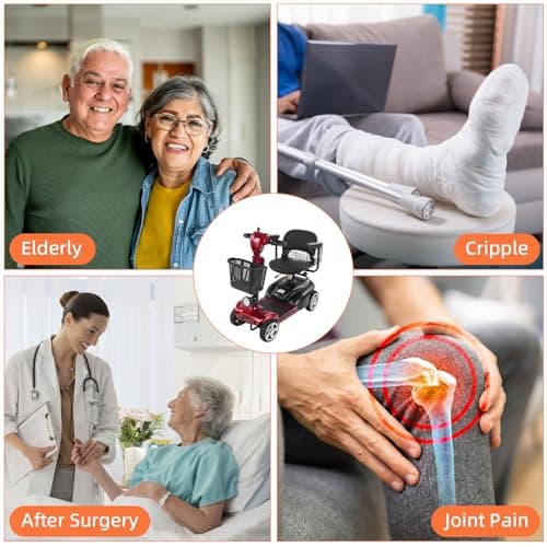 20 Miles 4 Wheels Mobility Scooter for Seniors/Adults Up to 300LBS,350W Electric Wheelchair Detachable Lithium Battery,Dual Baskets,Rotating Seat,with Taillight, USB Charging, Red 18AH 9