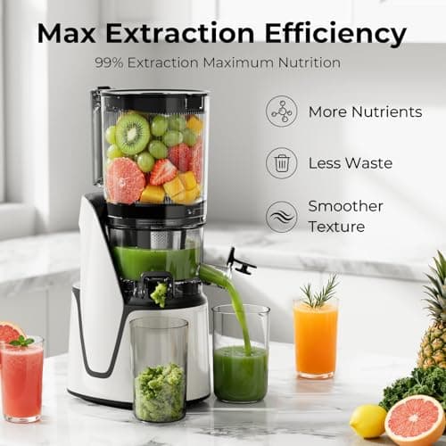 EanOruus Juicer Machines, 3-in-1 Cold Press Juicer with 6.5" Extra Large Chute, 100oz Large Capacity, AC Motor, Makes Juice, Nut Milk & Sorbet, Bright White 8