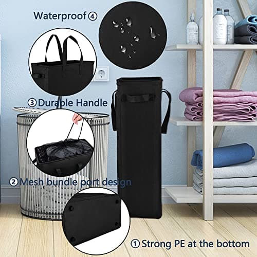 Odonata Slim Laundry Hamper Handles Collapsible Laundry Basket Thin Dirty Clothes Basket Narrow Laundry Bag Foldable Dirty Hamper 45L (Black) 5