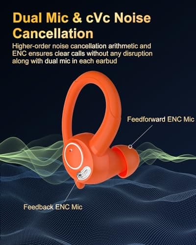 Wireless Earbuds, Bluetooth 5.4 Headphones Sport, Over Ear Buds With ENC Noise Cancelling Mic, 48H, Wireless Earphone With Earhooks, Stereo Deep Bass, IP7 Waterproof ear bud for Workout Running,Orange 4