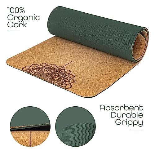 Workout Mat with Carrying Strap - 6mm Thick Cork Yoga Mat (72” x 24”) - Non-Slip Cork Mat for Home, Gym, Fitness & Hot Yoga - Lightweight, Cushioned, Durable & Sweat-Resistant by Fitby 4