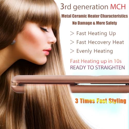 NITION Ceramic Tourmaline Hair Straighteners LCD Flat Iron MCH 10s Fast Heating Up. 1" 3D Floating Plate Healthy Smooth Home Straightening Tools. Travel Pouch. Dual Voltage. Elegant Gift Box 5