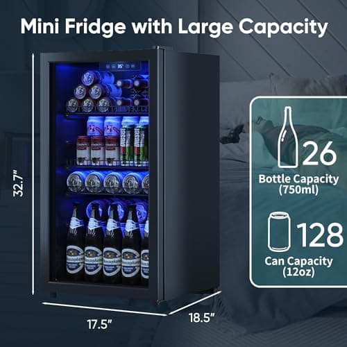 Tehanld Beverage Fridge, 130 Can Mini Fridge With Glass Door, Beverage Cooler Refrigerator, Wine Drink Beer Cooler, Adjustable Shelves & Digital Temperature Display 6