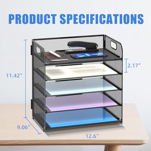 Supeasy 5 Trays Paper Organizer Letter Tray with Handle-Mesh Desk File Organizer, Paper Sorter Desk Organizer for Office, Home or School 6