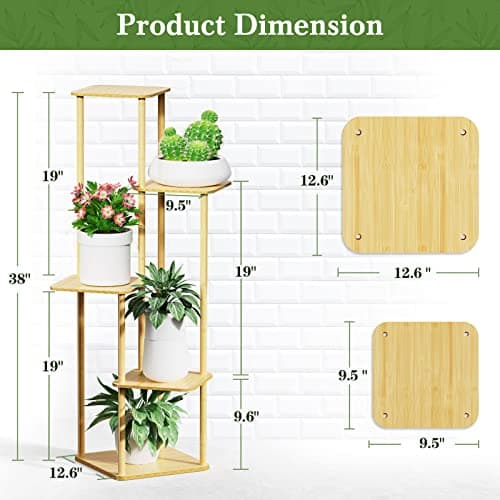 MUDEELA Plant Stand Indoor, 5 Tier Tall Plant Shelf Plant Holders, Bamboo Plant Stands Corner Plant Stand for Multiple Plants for Indoor, Outdoor, Corner, Balcony, Living Room and Bedroom 5