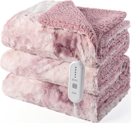 Heated Blanket Full Size,Pink Electric Blanket 72"x 84",Soft Faux Fur Tie-Dye Heating Blanket,5 Heating Levels & 10 Hrs Auto Off,Over-Heat Protection, ETL Certification