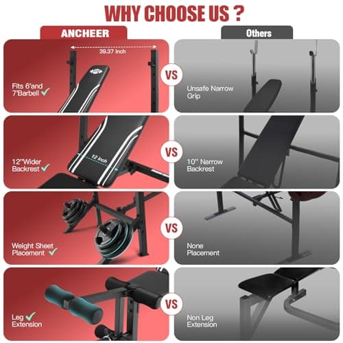 ANCHEER 900LBS Weight Bench Set with Squat Rack, Adjustable Bench Press Set with Leg Extension and Leg Curl, Flat Incline Decline Workout Bench for Home Gym Full Body Strength Training 7