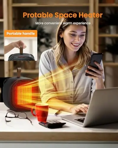 Electactic Portable Ceramic Space Heater w/Thermostat, 1500W Indoor Electric Space Heater Fan with Overheat and Tip-Over Protection, Heat Up 200 Square Feet for Office Room Dorm Use, Black 8