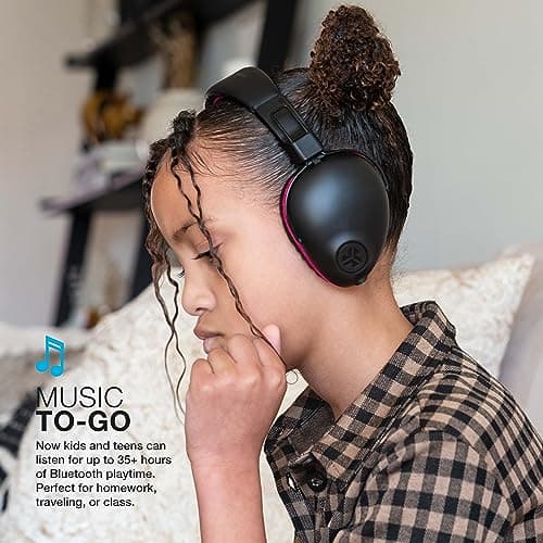 JLab JBuddies Pro Wireless Over-Ear Kids Headphones, 35+ Hour Battery Life, Built-in Volume Regulators for Safety, Share Mode, Folding, Adjustable, Noise Isolation, with Mic, Pink 5