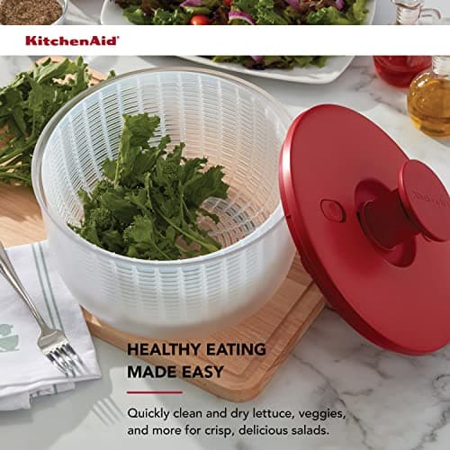 KitchenAid Universal Salad Spinner with Removable Bowl, Colander and One Handed Pump Mechanism, Large Bowl Nests and Features Non Slip Base, 7.43 Quart, Empire Red 5