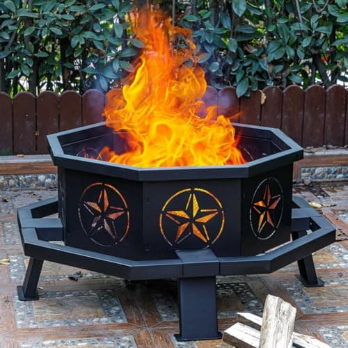 Verdeluxe 35 Inch Octagonal Fire Pit,Outdoor Fire Pit,Wood Burning Firepit for Bonfire,Firepits for Outside,Camping, Backyard, Patio,Bonfire,Garden