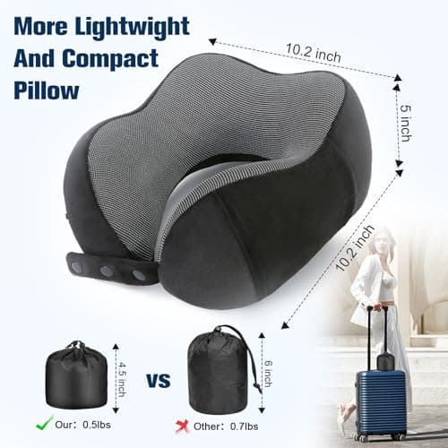 Cirorld Neck Pillow for Traveling, Travel Pillows for Airplanes,100% Pure Memory Foam Travel Neck Pillow, Adjustable Flight Pillow, Portable Plane Accessories with Eye Mask, Earplugs, Carry Bag 3