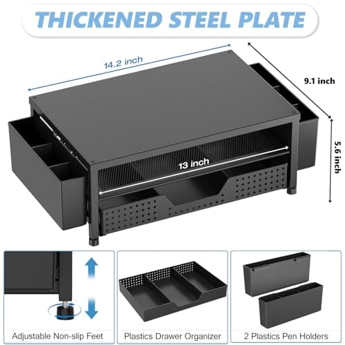 OPNICE Desk Organizers and Accessories, Computer Monitor Stand Riser with Drawer and 2 Pen Holders, Laptop Stand, Office Desk Accessories & Workspace Organizers for Home Office Supplies, Office Book Rack, Black 7