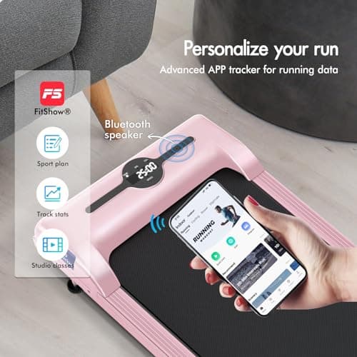 BLACK LORD Walking Pad with Handle Bar, 2.7 HP Quiet Foldable Under Desk Treadmill with Bluetooth Speaker, Portable Running Treadmills for Home, LED Display, App/Remote Control, 330lbs Capacity, Pink 5
