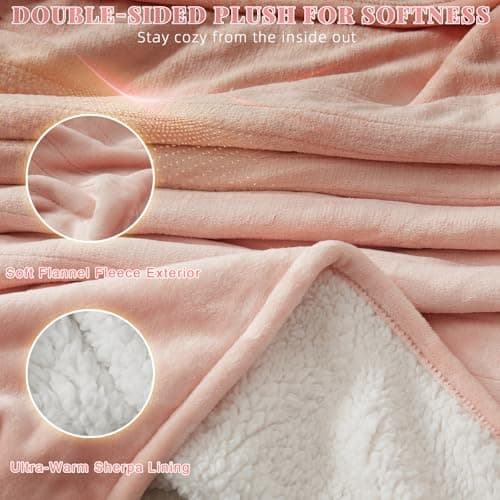 Richtry Electric Blanket Wearable with Foot Pockets & Sleeves, Electric Heated Snuggle Blanket, Flannel & Sherpa Heating Throw with 10 Heat Settings, 1-12 Hours Auto Shut-Off, 50"×70", Pink 3