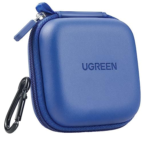 UGREEN Earbud Case, Waterproof Earphone Case Pouch Compatible with AirPods Pro Headphone Case Holder with Stainless Steel Carabiner, for Headphones, Earbuds, SD Memory Card, Camera Chips, Blue 9