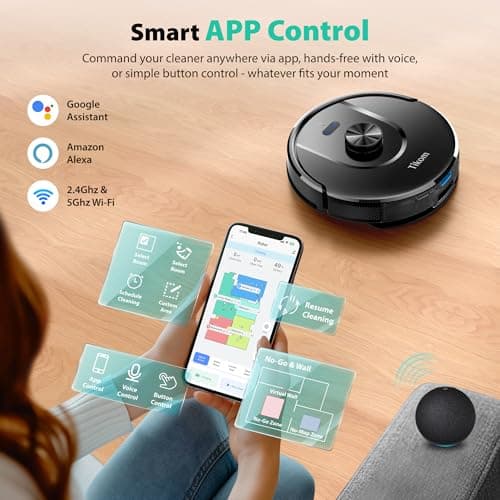 Tikom Robot Vacuum and Mop, 6000Pa Robotic Vacuum Cleaner with Self-Emptying Base, 90 Days Capacity, LiDAR Navigation, Home Mapping, Ideal for Pet Hair, Hard Floors, Carpet (L8000 Plus) 7