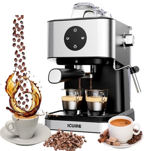 ICUIRE Espresso Coffee Machine 20 Bar With Milk Frother Steamer, 50oz Water Tank Coffee Maker for Latte, Mocha, Americano, Cappuccino, Espresso Maker Suit For Homemade Espresso Martini, Sliver
