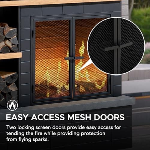 SUNJOY Outdoor Fireplace with Wood Storage and Chimney, Steel Outdoor Wood Burning Fire Pit with Log Holders, Fire Poker and PVC Cover, for Patio Garden Deck Backyard 6