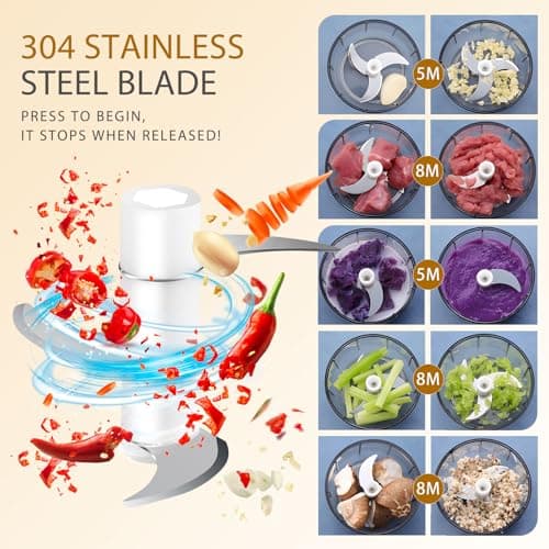 EASYSPEED Electric Garlic Chopper 1Cup, Mini USB Charging Wireless Food Processor with 304 Stainless Steel, 3 Sharp Blades, Portable Kitchen Meat Grinder for Onion, Garlic, Ginger, Chili 7