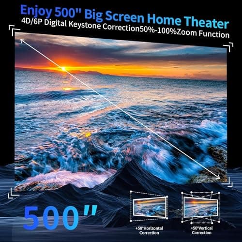 Auto Focus & Auto Keystone 4K Outdoor Projector with WiFi and Bluetooth,Movie Projector, 50% Zoom & 30W Speaker,Dust-Proof,Home Theater Projector 4K+ for Phone/TV Stick/PC 6
