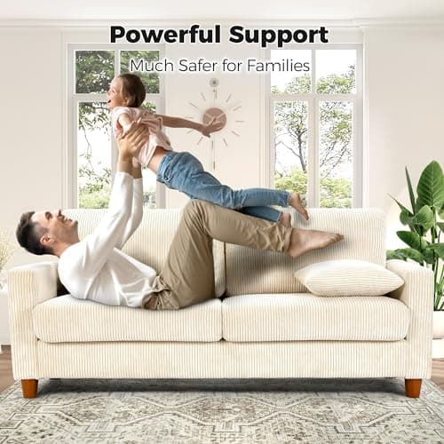 70in Corduroy Couch, Kidirect Sofa No Tool Assembly, Comfy Couches for Living Room 21in Deeper Seats, Corduroy Sofas for Living Room with 2 Pillows, Oversized Loveseat Sofa, Boho Love Seat Beige Couch 6