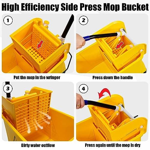Goplus Commercial Mop Bucket with Wringer, Household Portable Mop Bucket, Ideal for Household and Public Places Floor, 21 Quart Capacity, Yellow (21 Quart) 2