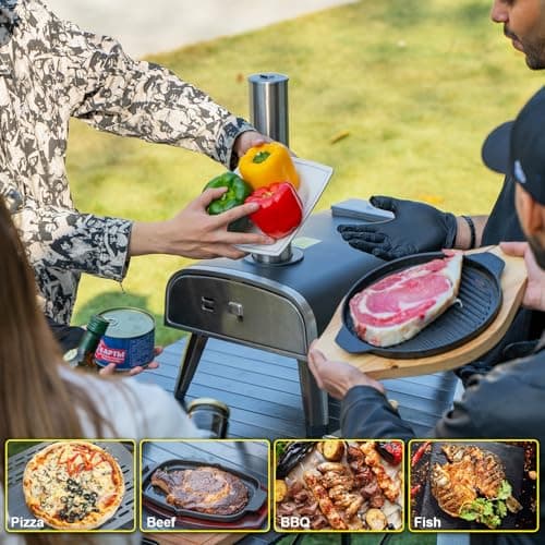 Outdoor Pizza Oven aidpiza 12" Wood Pellet Pizza Ovens With Rotatable Round Pizza Stone Portable Wood Fired with Built-in Thermometer Pizza Stove for Outside Backyard Camping Picnics 7