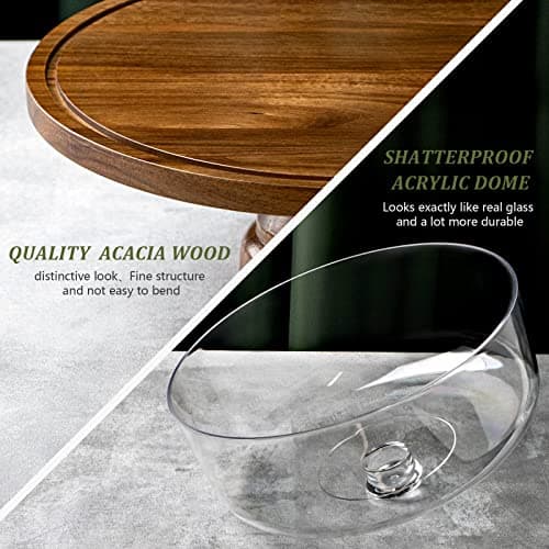 ANBOXIT Cake Stand with Dome Lid, Acacia Wood Cake Plate with Cover, Wooden Cake Display Stand with Acrylic Dome - Footed 5