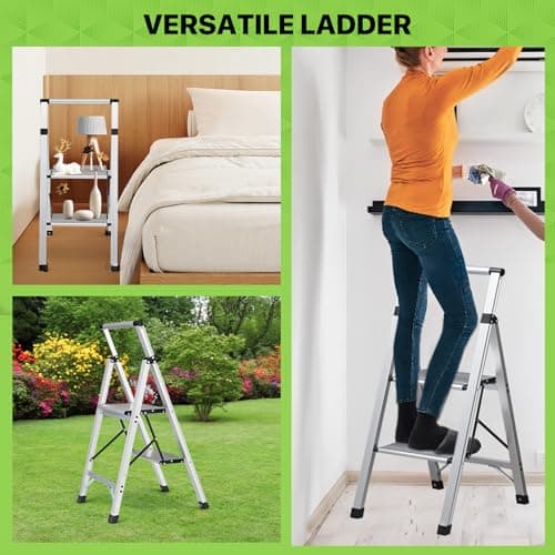 Magshion 2 Step Ladder with Wide Anti-Slip Pedals, Lightweight Aluminum Folding Step Stools with Handgrip for Home and Office (330lbs Capacity) 7