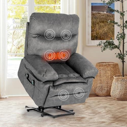 JAKOP Modern Flannel Electric Power Lift Chair, Recliner Massage Chair, Adjustable Furniture for Back, Legs w/ 3 Positions, USB Port, Heat