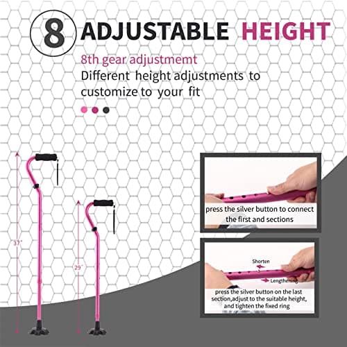 LIXIANG Unisex Walking Canes, Foldable, Adjustable, 4-pronged Base, Foam Handles Heavy Duty Stable Walker for Seniors and Adults Canes for Men for Stability 8