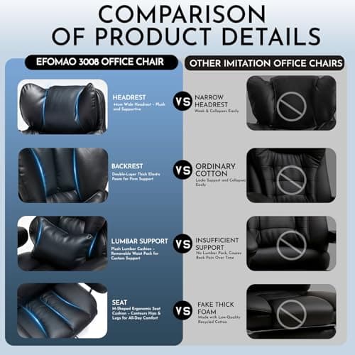 Efomao Big and Tall Office Chair with Foot Rest 400LBS, PU Leather Computer Chair, Heavy Duty Executive Office Chair with Lumbar Support, Black Home Office Chairs 8